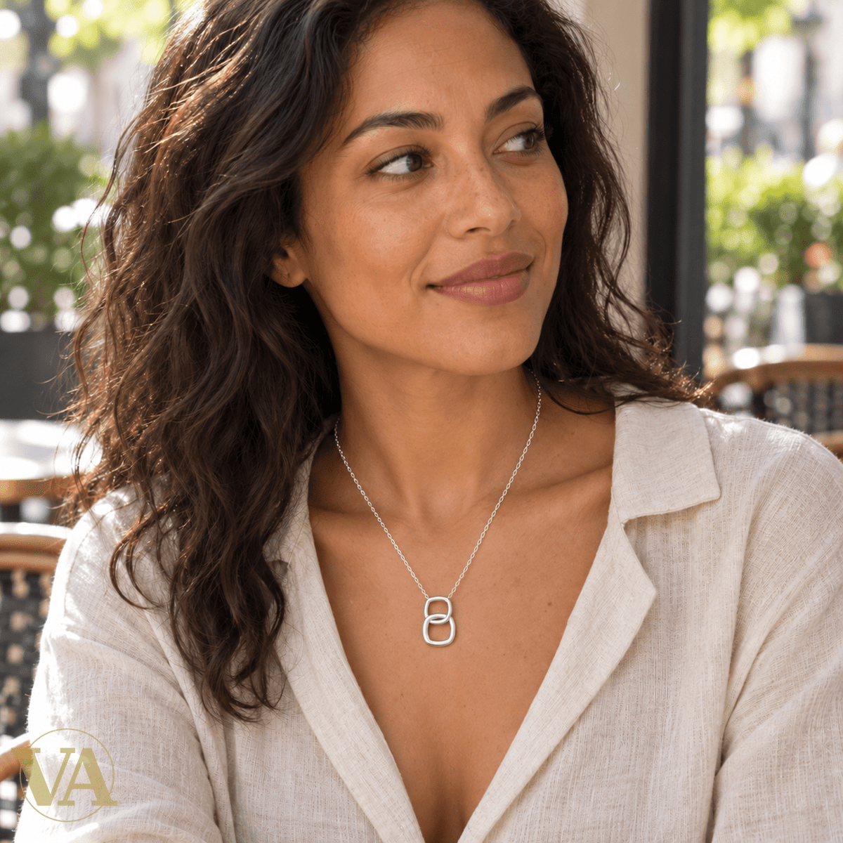 Collier femme argent 925 rhodié deux carrés arrondis entrelacés 45 cm - Argent 925 - Vindicta