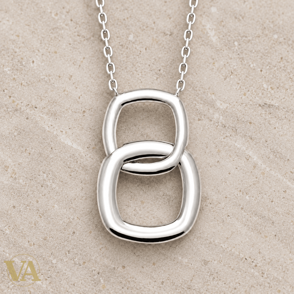 Collier femme argent 925 rhodié deux carrés arrondis entrelacés 45 cm - Argent 925 - Vindicta