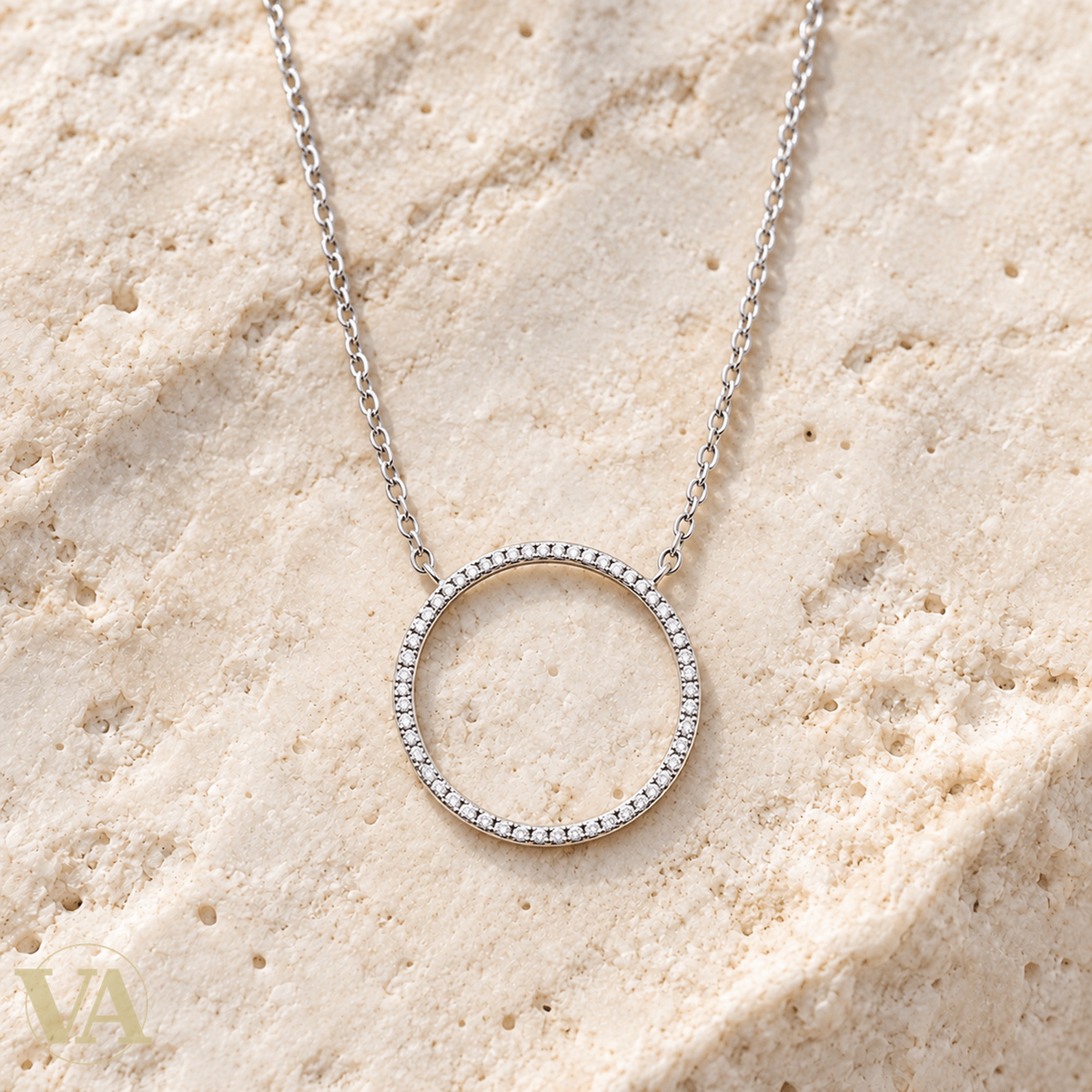 Collier femme argent 925 rhodié cercle fin serti de zirconiums — 45 cm - Argent 925 - Vindicta