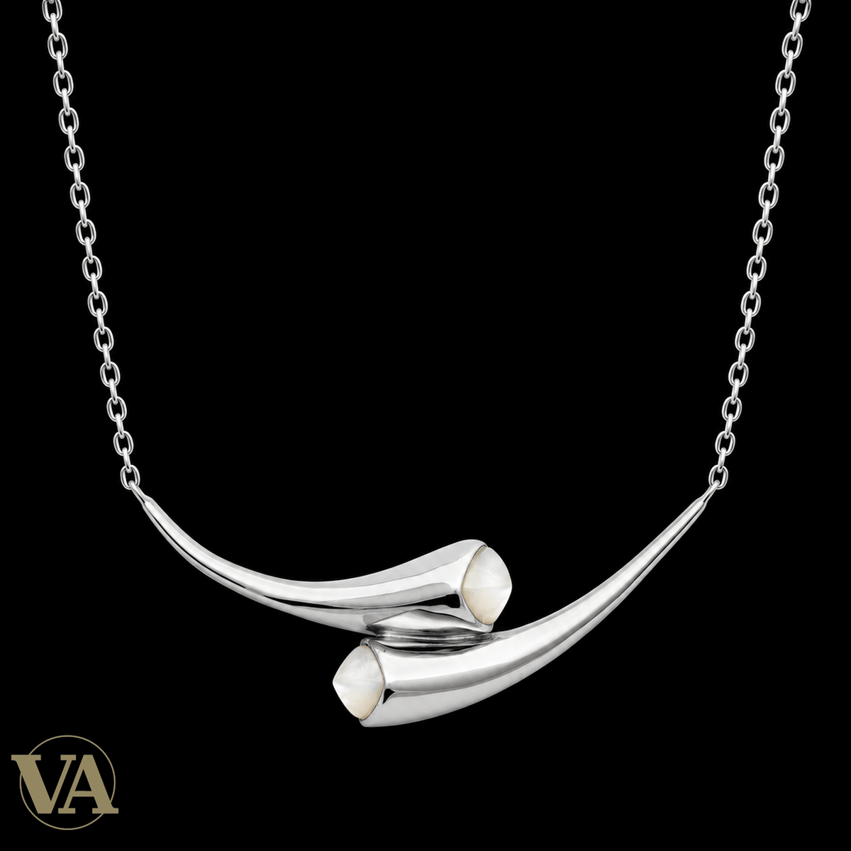 Collier femme argent 925 rhodié courbes croisées et nacre — 45 cm - Argent 925 - Vindicta