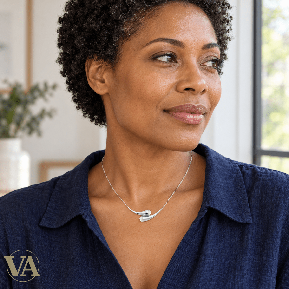 Collier femme argent 925 rhodié courbes croisées et nacre — 45 cm - Argent 925 - Vindicta