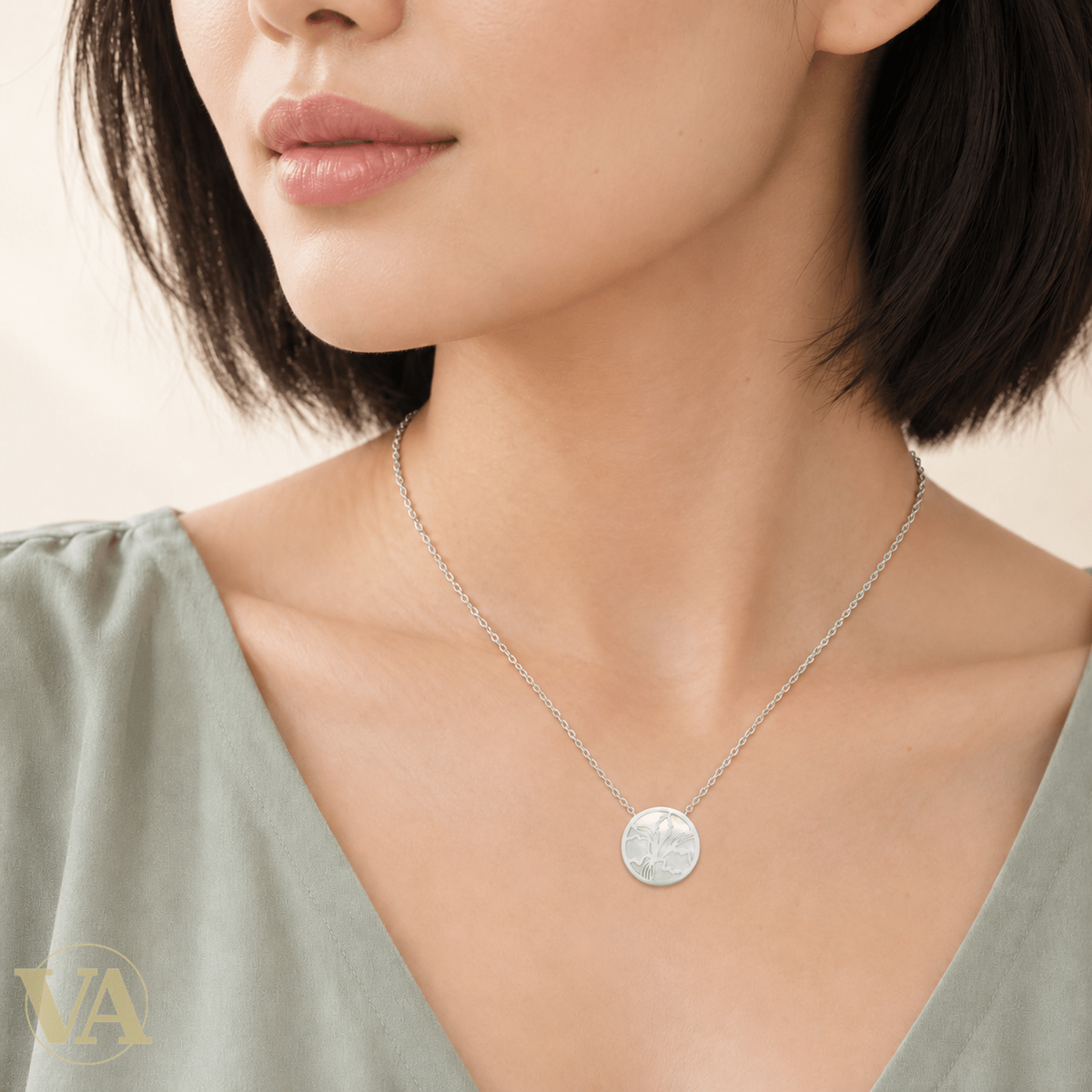 Collier femme argent 925 rhodié médaillon ajouré et nacre — 45 cm - Argent 925 - Vindicta