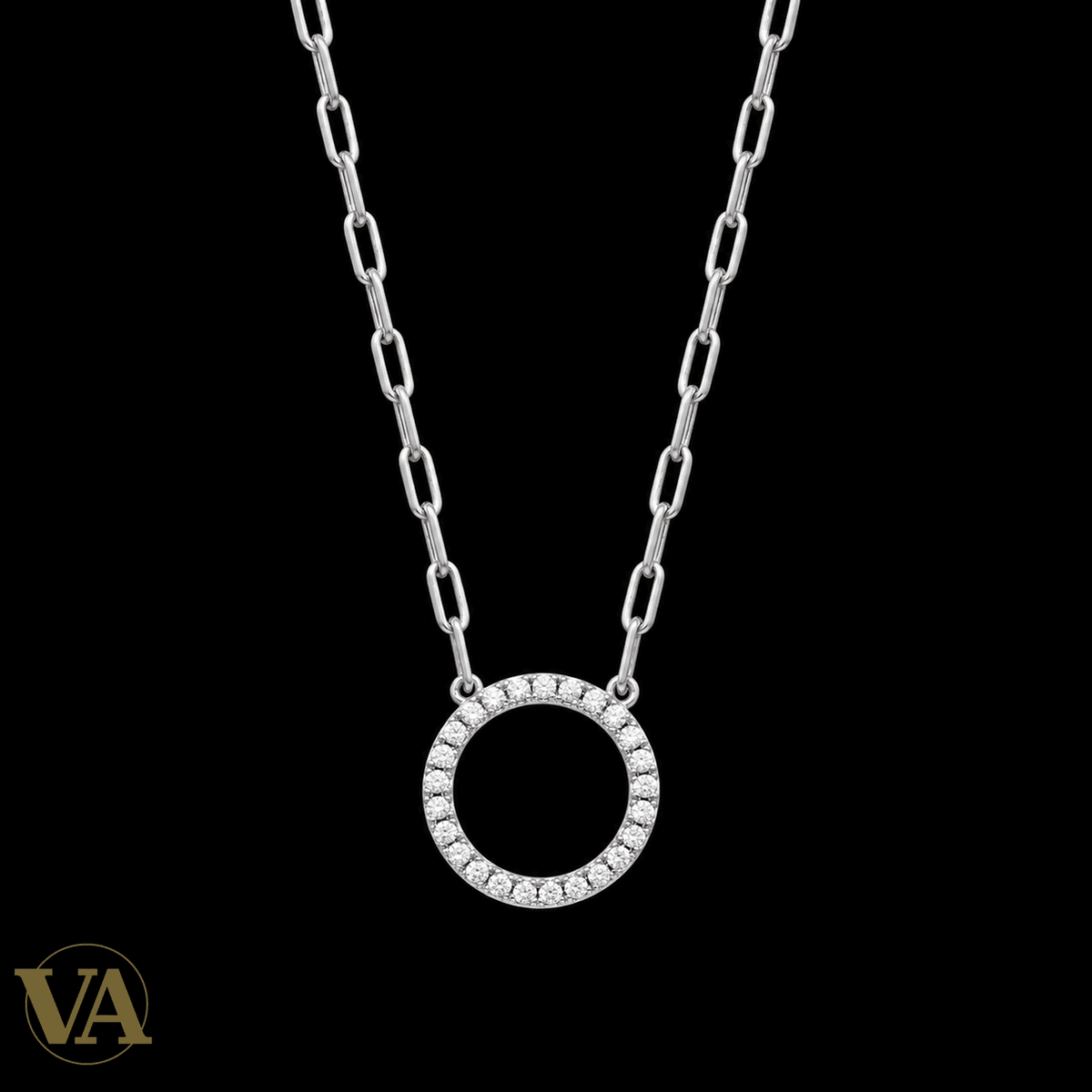 Collier femme argent 925 rhodié cercle ajouré et zirconiums — 45 cm - Argent 925 - Vindicta