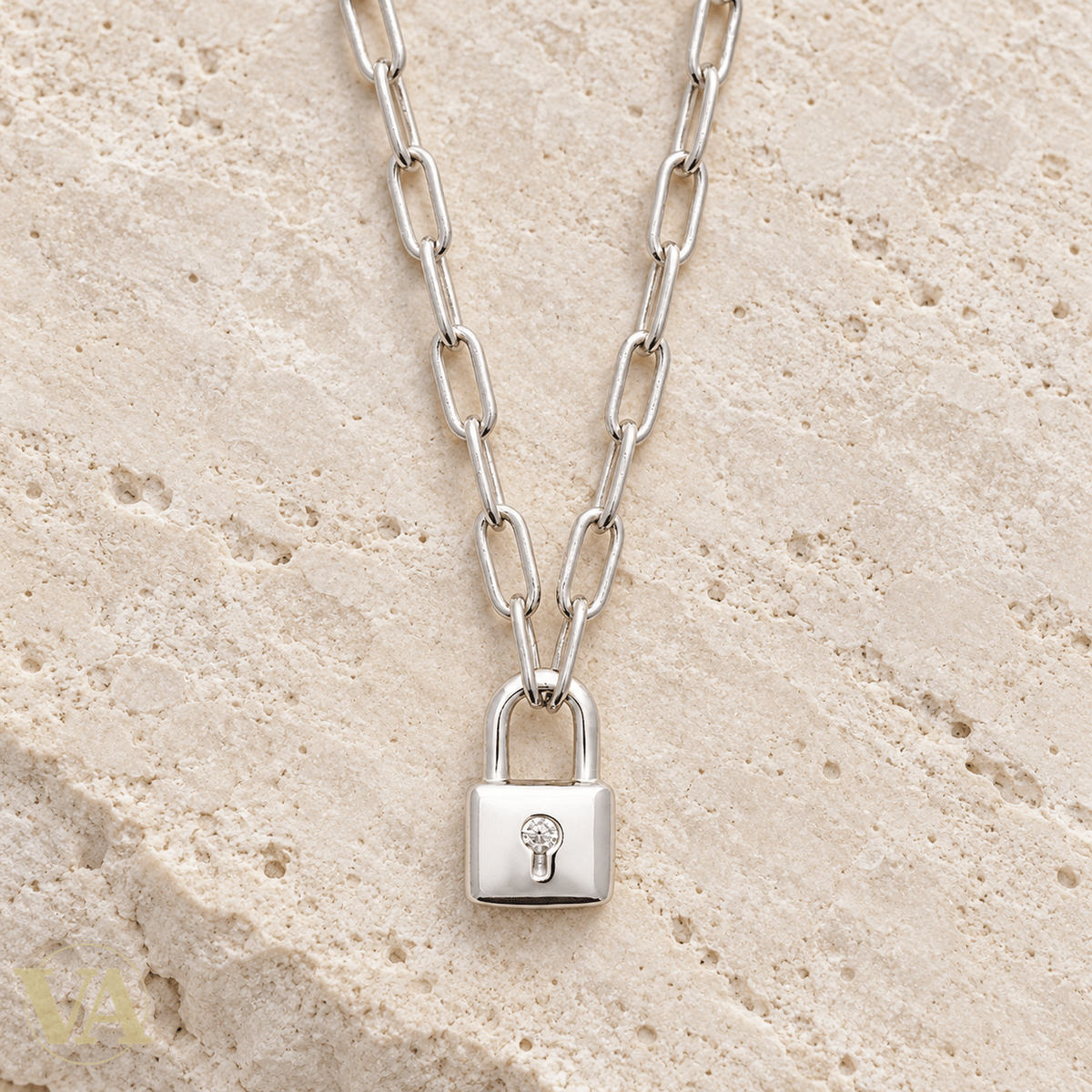 Collier femme argent 925 rhodié cadenas et zirconium — 45 cm - Argent 925 - Vindicta