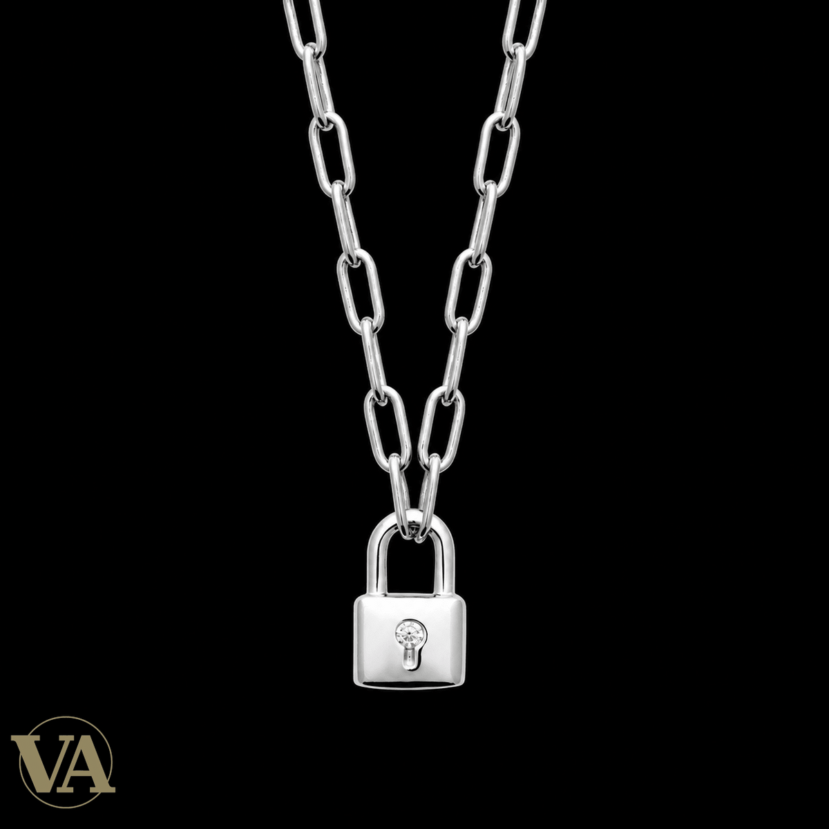 Collier femme argent 925 rhodié cadenas et zirconium — 45 cm - Argent 925 - Vindicta