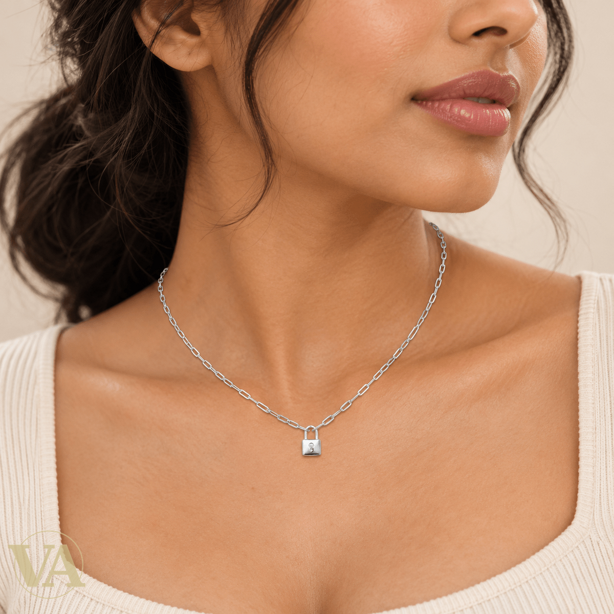 Collier femme argent 925 rhodié cadenas et zirconium — 45 cm - Argent 925 - Vindicta
