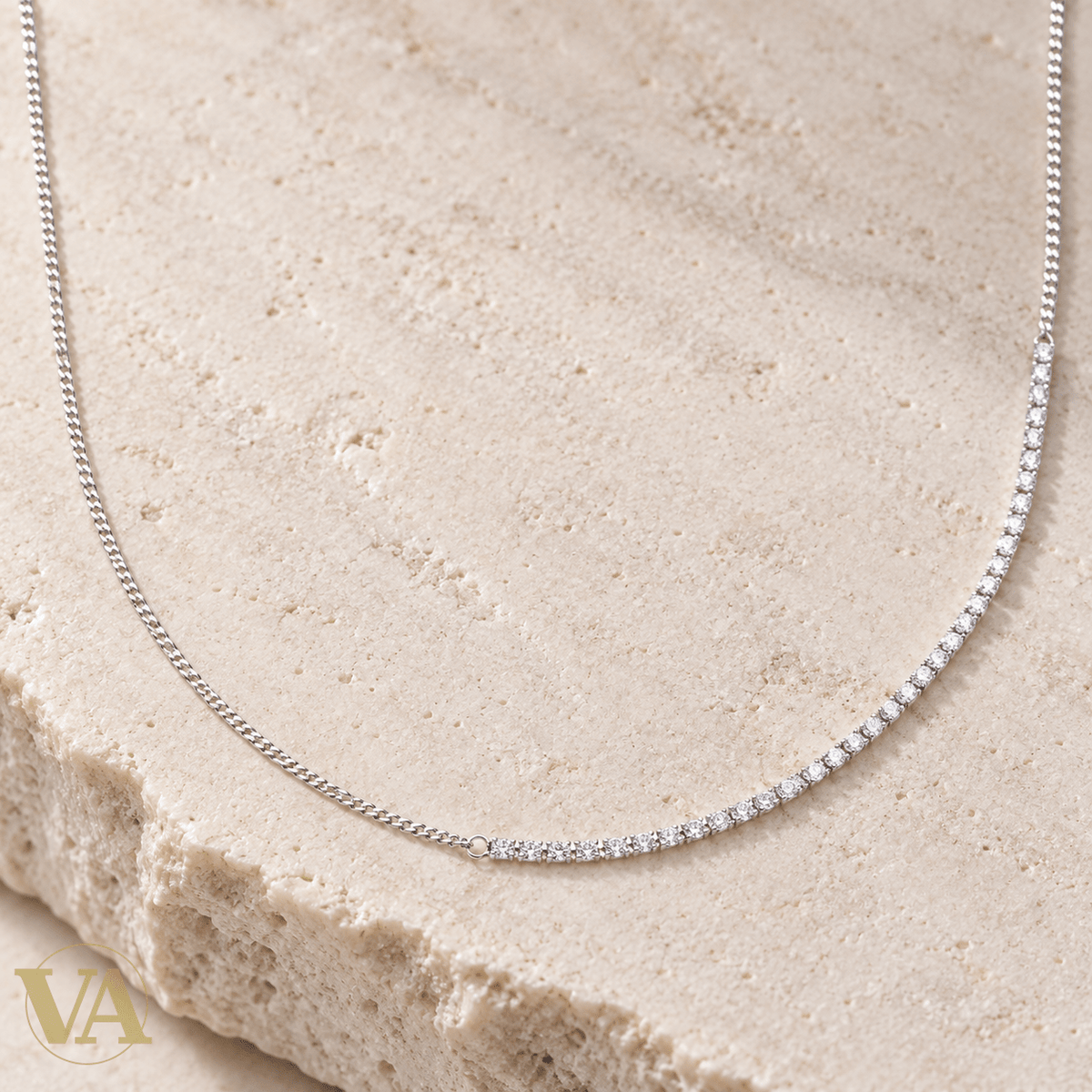 Collier femme argent 925 rhodié à ligne de zirconiums — 40 cm - Argent 925 - Vindicta