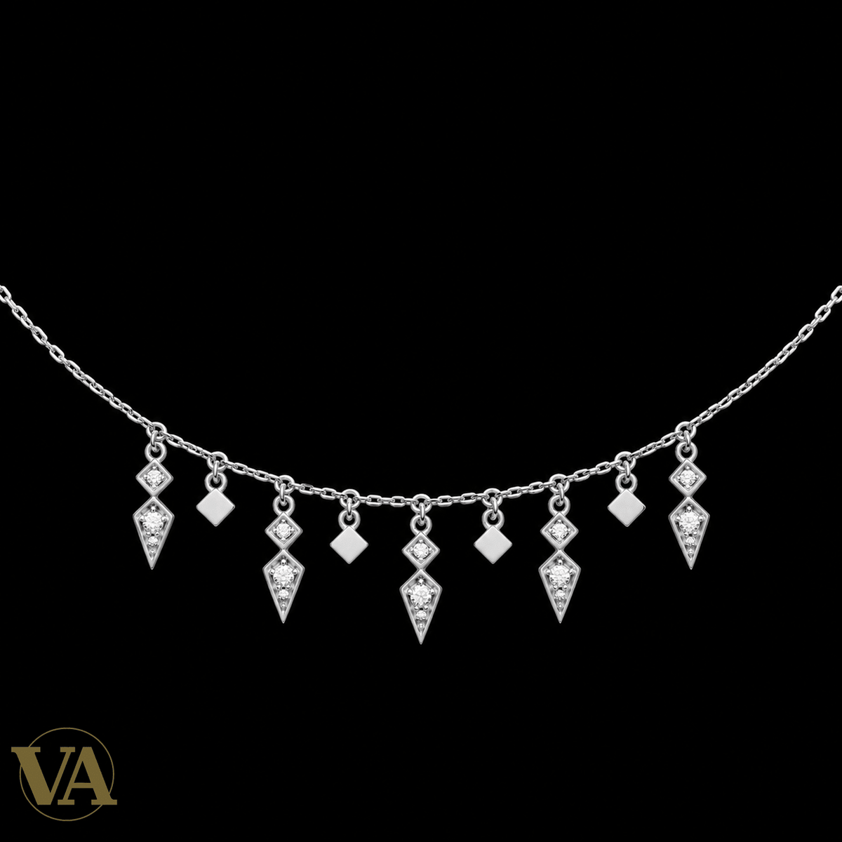 Collier femme argent 925 rhodié à pampilles géométriques et zirconiums — 45 cm - Argent 925 - Vindicta