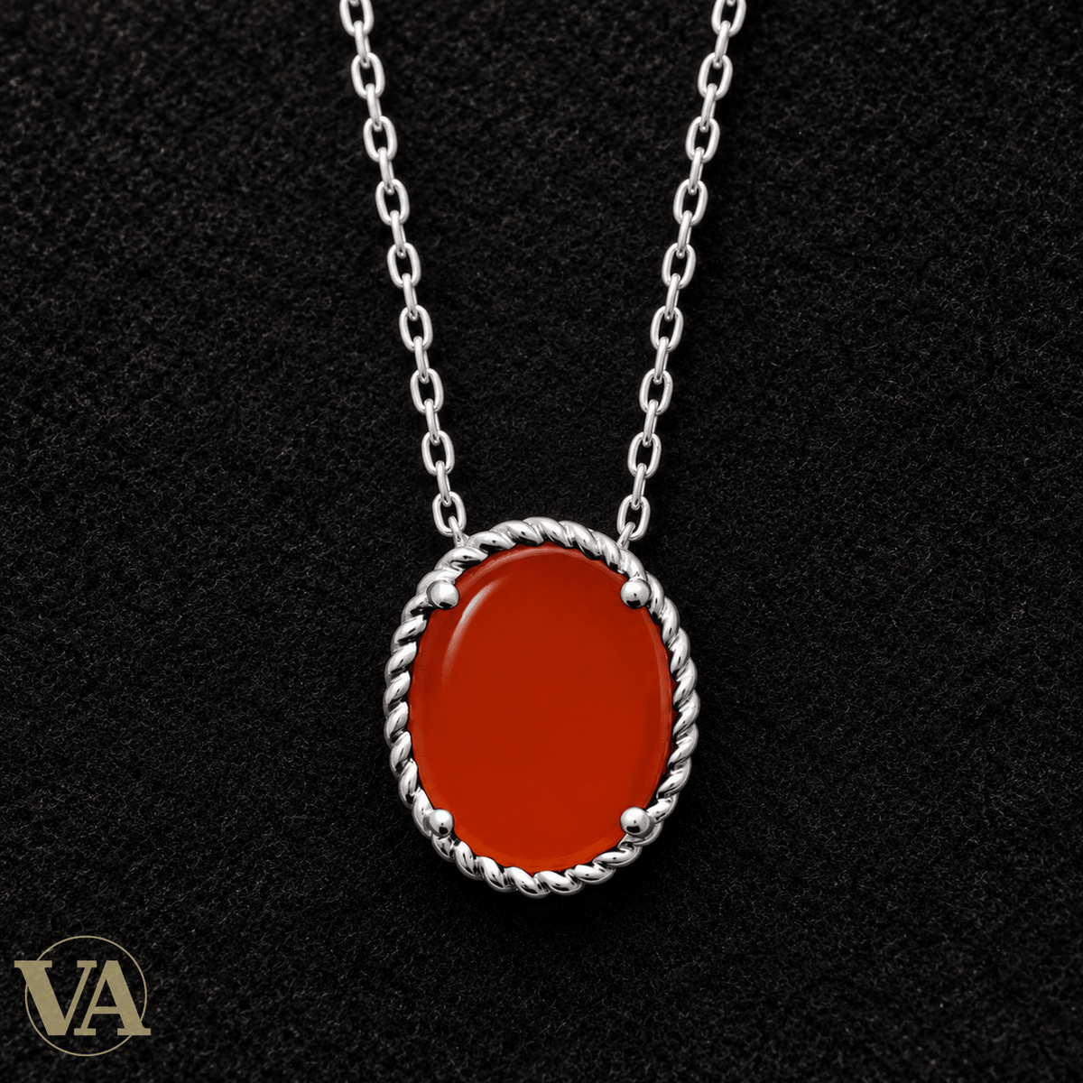 Collier agate rouge ovale en argent 925 - Argent 925 - Vindicta