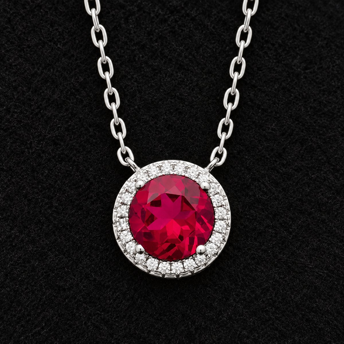 Collier Argent 925 Rhodié — Halo Rouge — zoom du détail