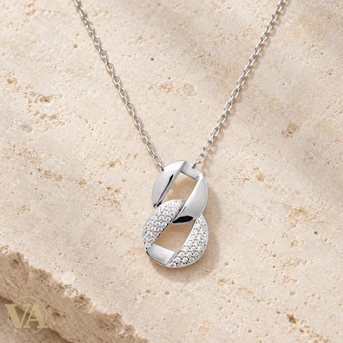 Collier femme argent 925 rhodié maillons entrelacés et zirconiums — 45 cm - Argent 925 - Vindicta