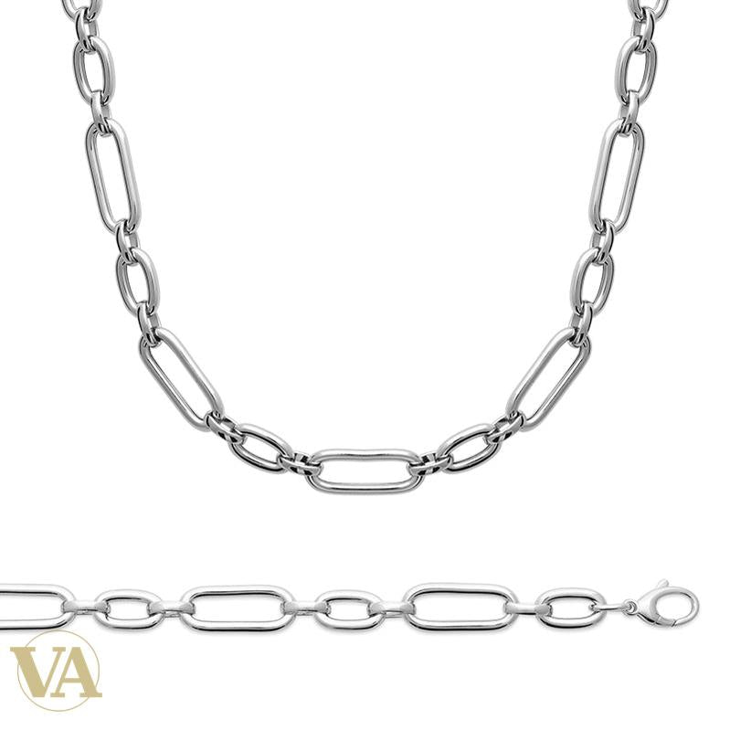 Collier femme argent 925 rhodié à maillons allongés alternés, vue du bijou