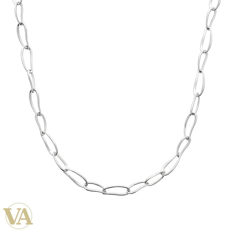 Collier femme argent 925 rhodié à maillons ovales allongés, vue du bijou