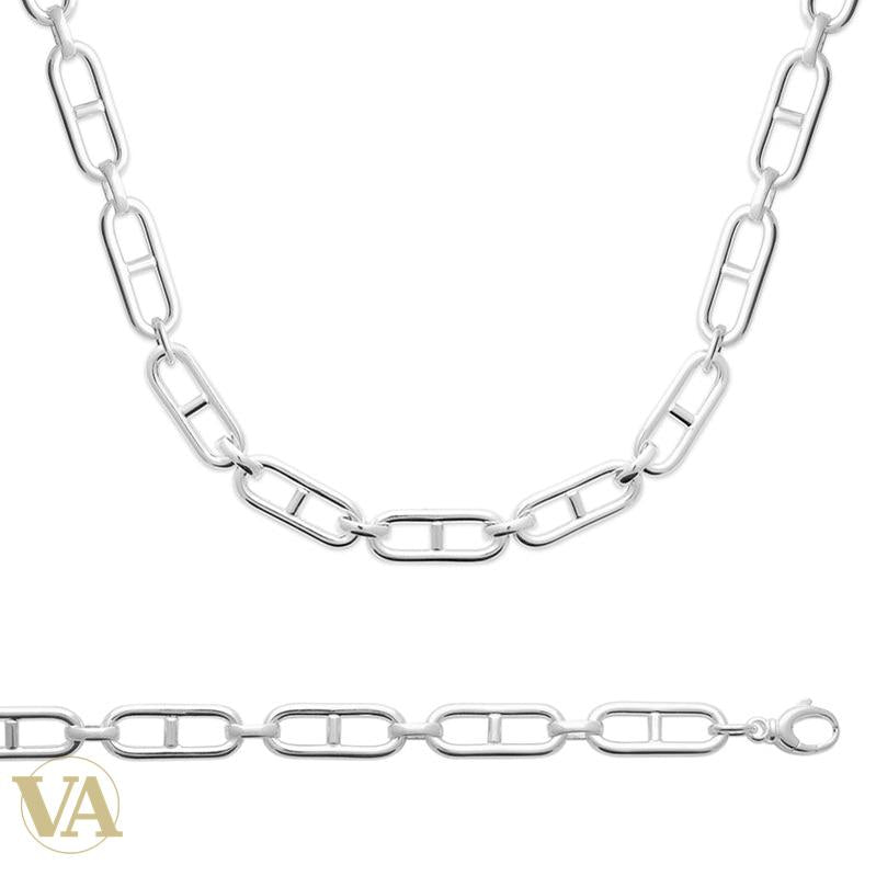 Collier femme argent 925 rhodié à maille marine rectangulaire, vue du bijou