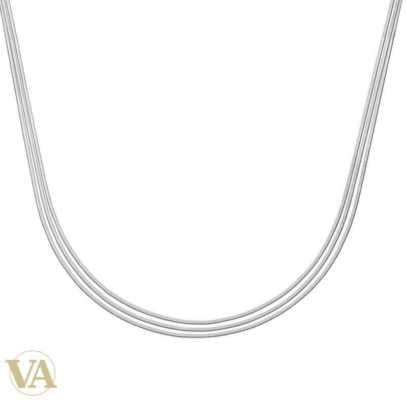 Collier femme argent 925 rhodié à trois rangs de maille serpent, vue du bijou