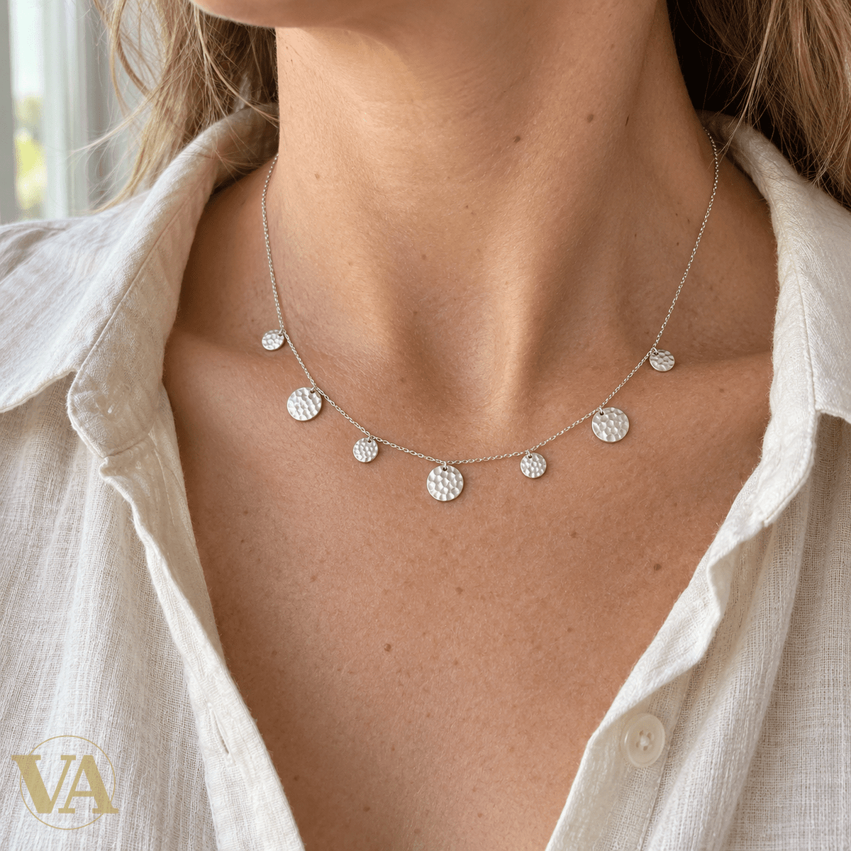 Collier Argent 925 Rhodié — Sept Pastilles Martelées - Argent 925 - Vindicta