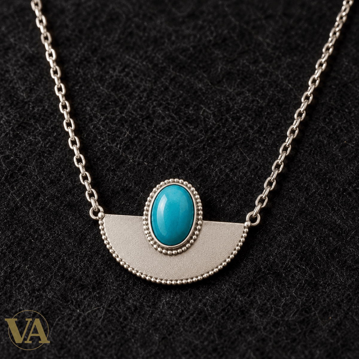 Collier Argent 925 Rhodié — Ovale Bleu et Demi-Lune - Argent 925 - Vindicta