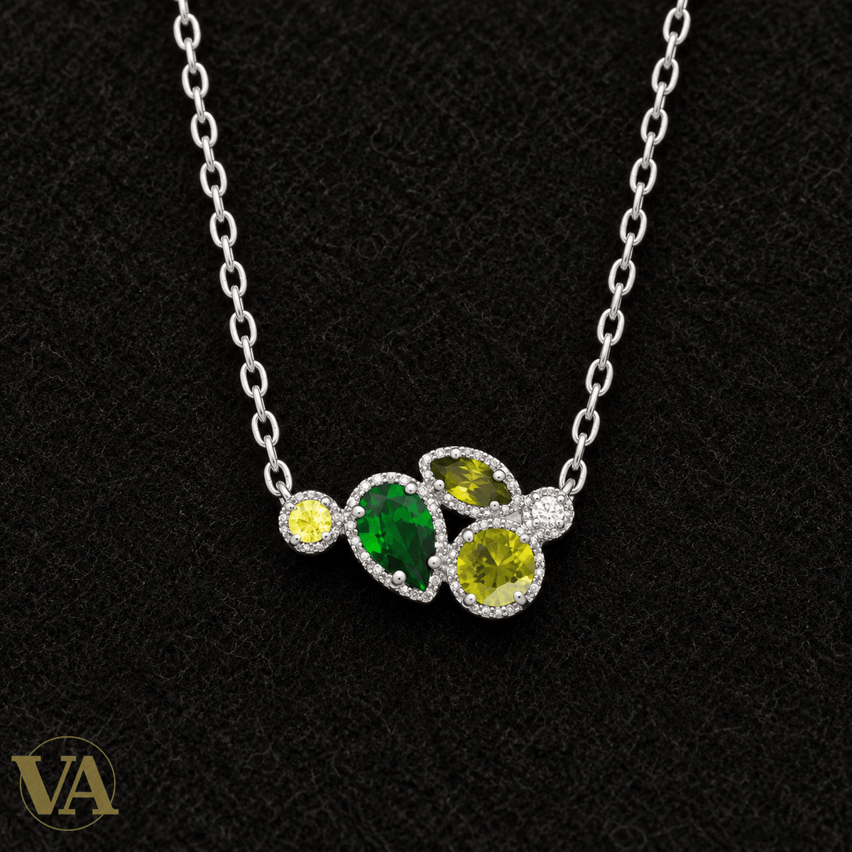Collier Argent 925 Rhodié — Éclats Verts et Jaunes - Argent 925 - Vindicta