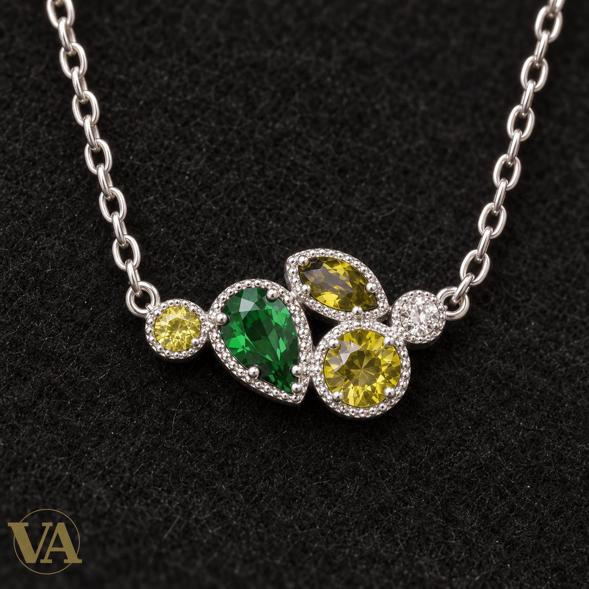 Collier Argent 925 Rhodié — Éclats Verts et Jaunes - Argent 925 - Vindicta
