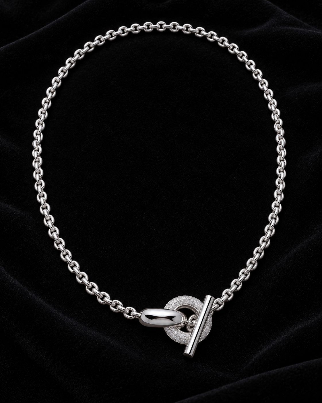 Collier argent 925, chaîne à maillons ronds et fermoir en T serti d'oxydes de zirconium