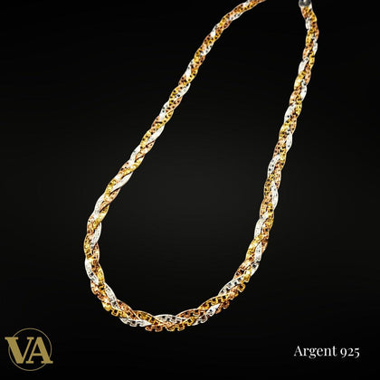 Collier Femme tressé trois couleurs en argent 925 – Élégance italienne