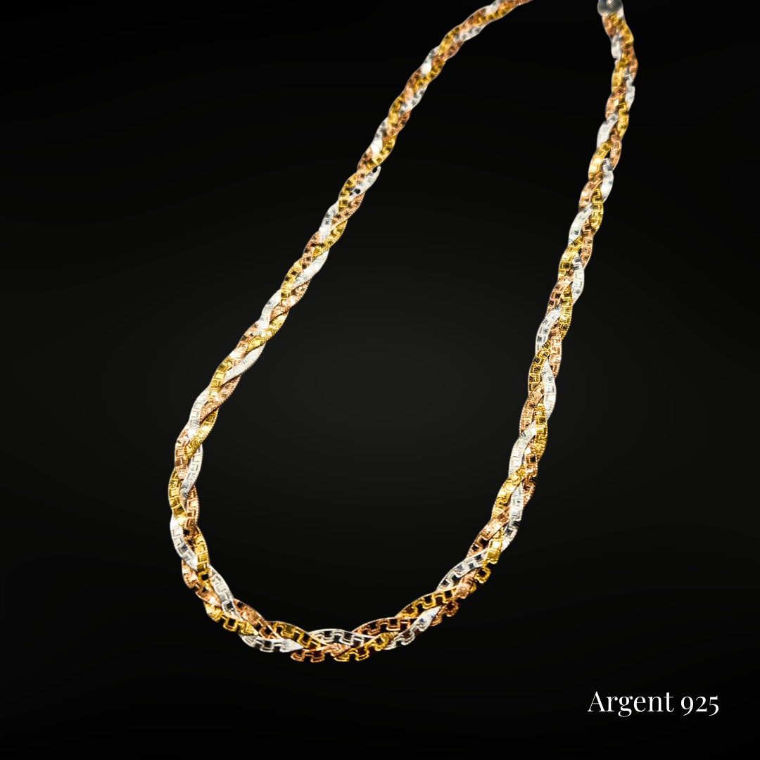 Collier tressé trois couleurs en argent 925 – Élégance italienne