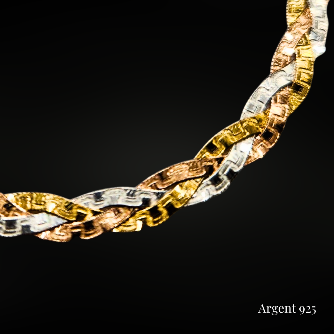 Collier tressé trois couleurs en argent 925 – Élégance italienne