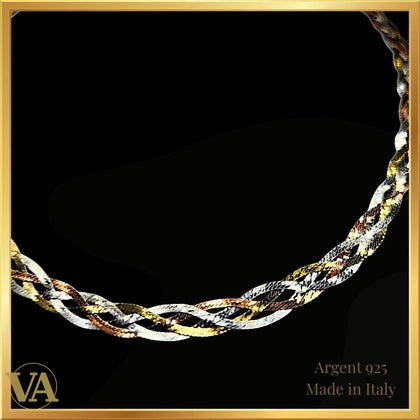 Collier Femme en argent 925 trois nuances – Argent, or jaune et or rose