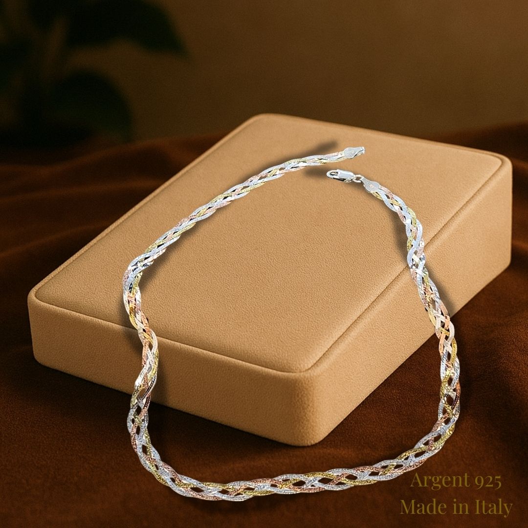 Collier en argent 925 trois nuances – Argent, or jaune et or rose