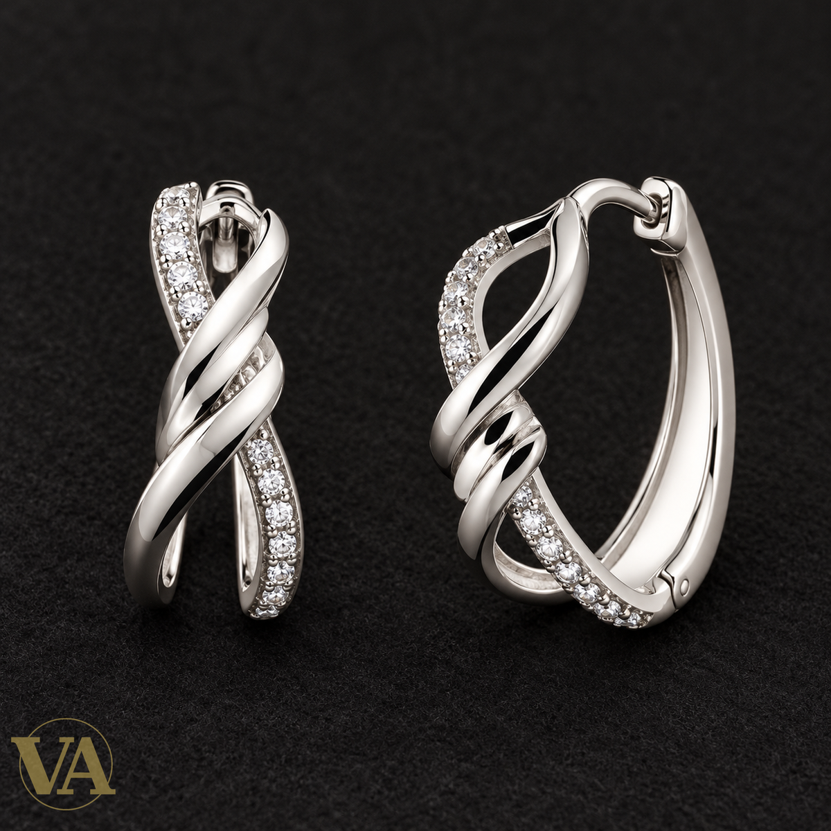 Boucles d'oreilles argent 925 rhodié sur feutre noir