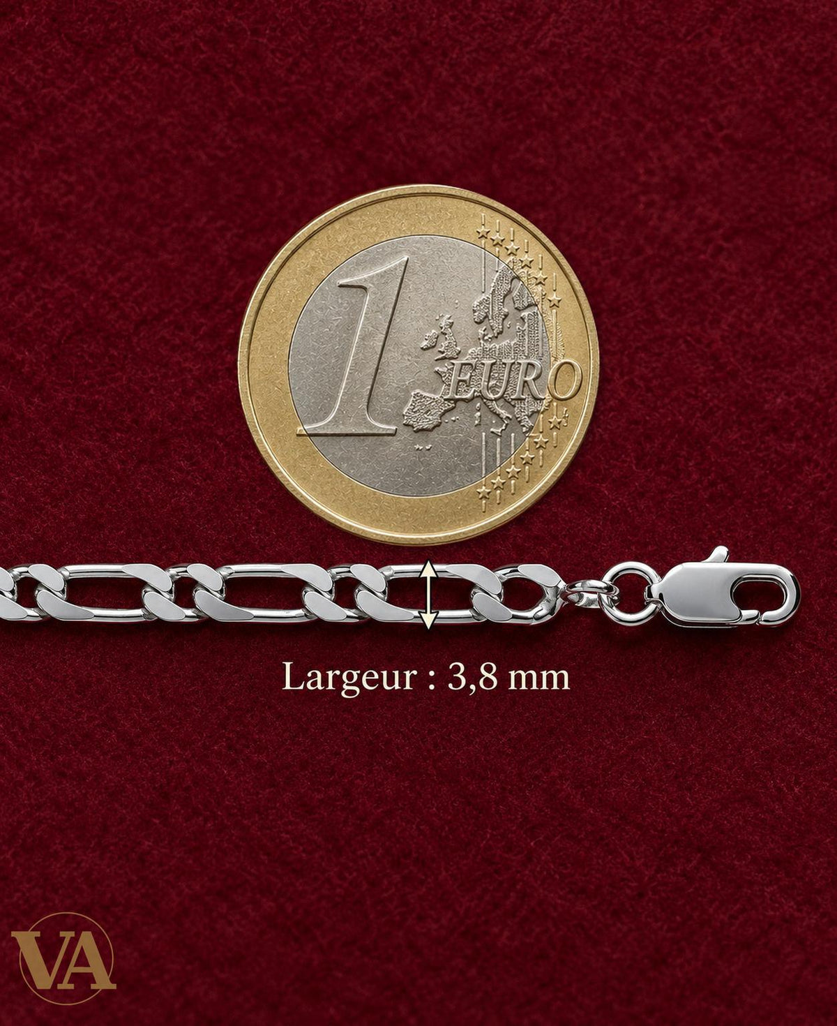 Chaîne Homme Argent 925 – Figaro 1+1 Diamantée Rhodiée 3,8 mm - Argent 925 - Vindicta