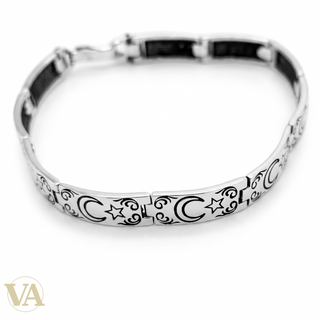 Bracelet Homme Argent 925 – Motifs Croissant & Étoile 7,2 mm