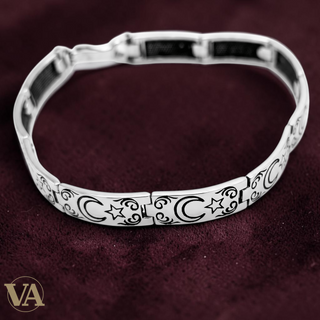 Bracelet Homme Argent 925 – Motifs Croissant & Étoile 7,2 mm