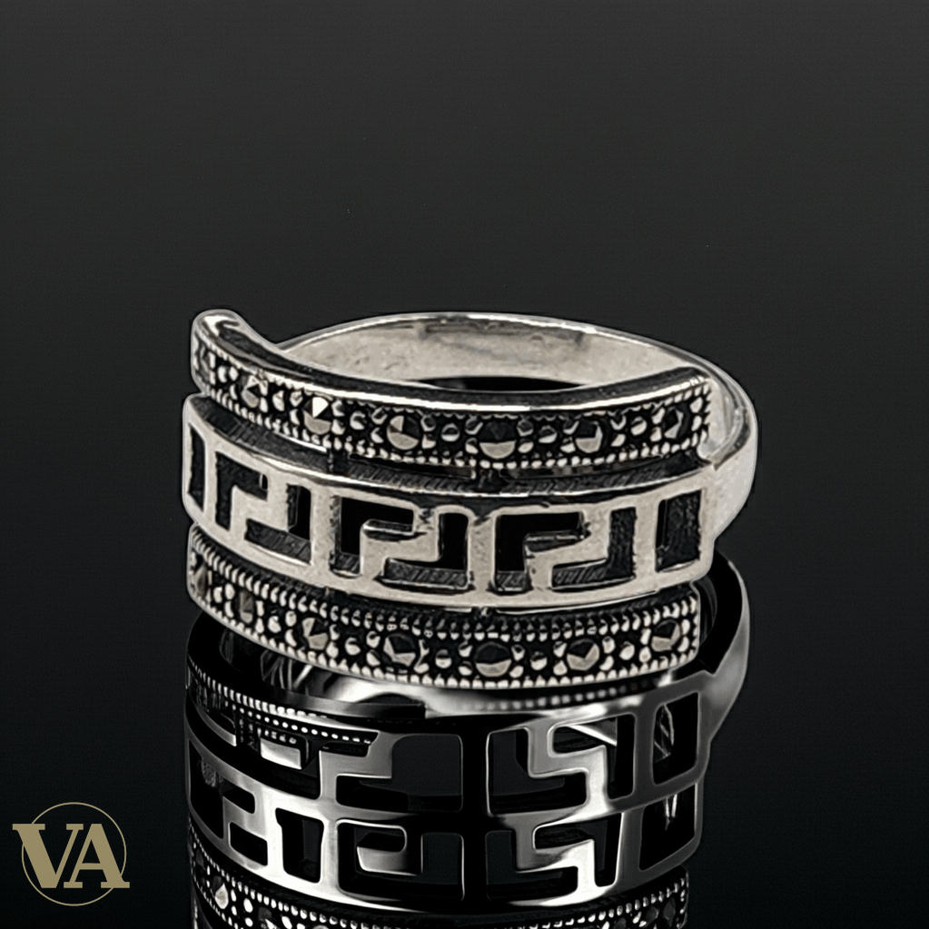 Bague femme argent 925 motif grec marcassites - Argent 925 - Vindicta