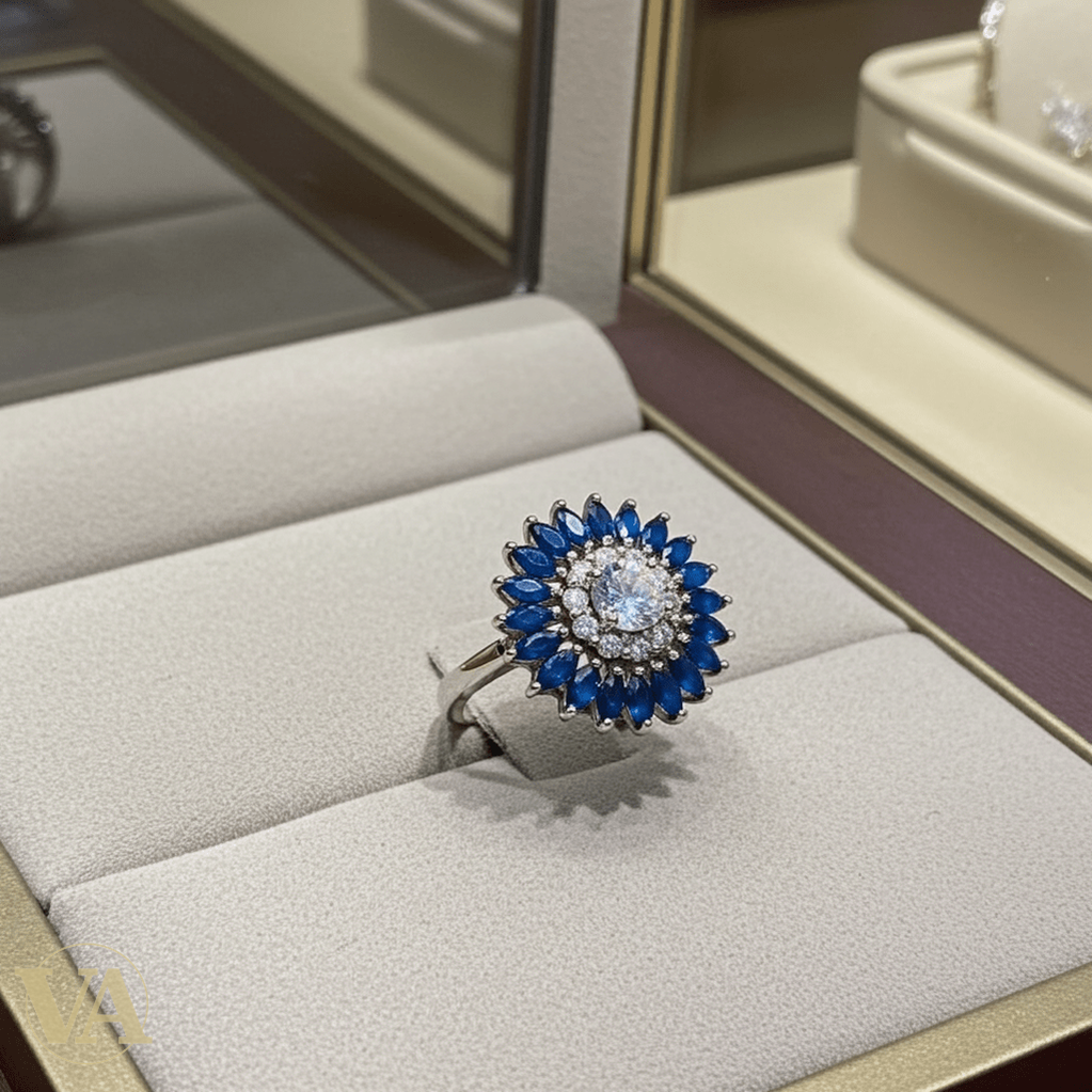 Bague Femme argent 925 fleur zirconium et pierres bleues - Argent 925 - Vindicta