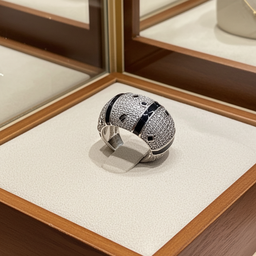 Bague Homme Argent 925 Dôme Pavé Zircons Onyx Noir