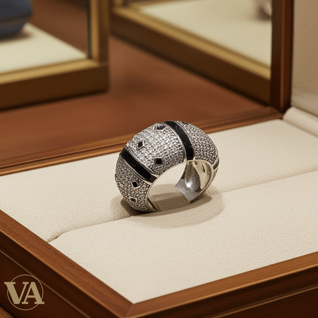 Bague Homme Argent 925 Dôme Pavé Zircons Onyx Noir - Argent 925 - Vindicta
