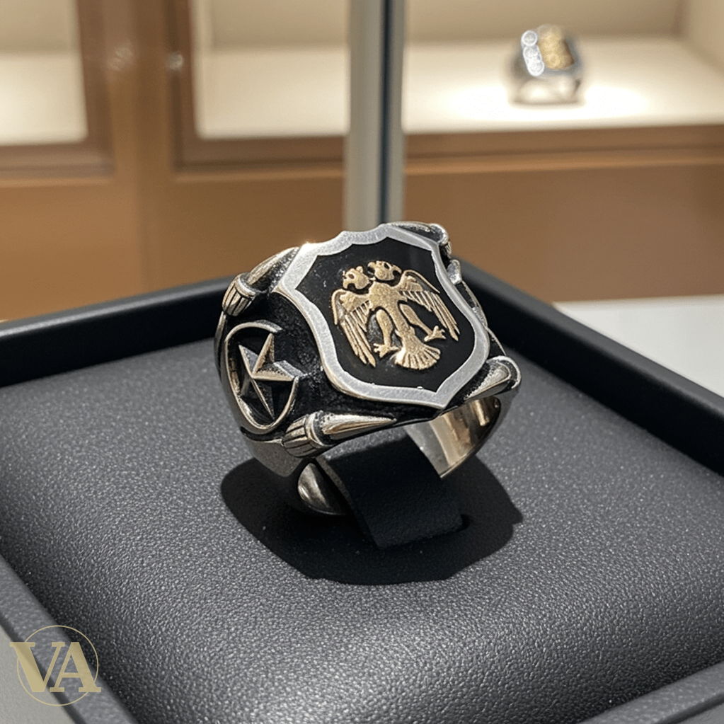 Chevalière Homme Argent 925 – Aigle Bicéphale Ottoman Plaqué Or & Onyx Noir - Argent 925 - Vindicta