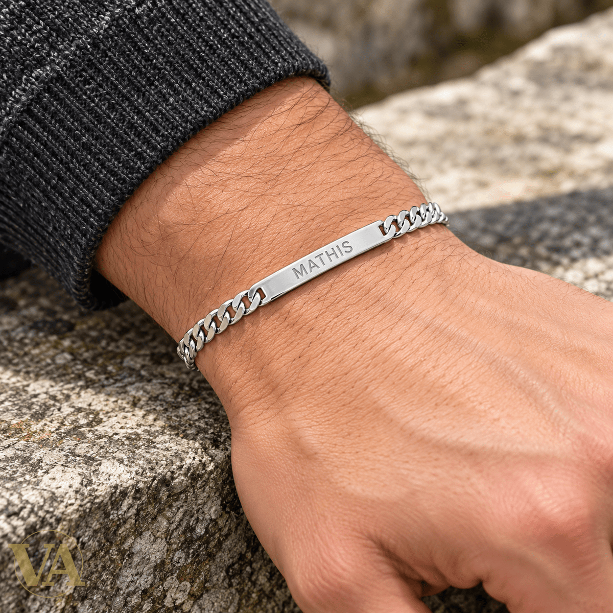 Bracelet identité homme argent 925 rhodié à graver — Maille classique, 20 cm - Argent 925 - Vindicta