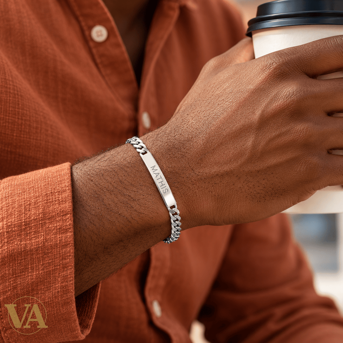 Bracelet identité homme argent 925 rhodié à graver — Maille classique, 20 cm - Argent 925 - Vindicta