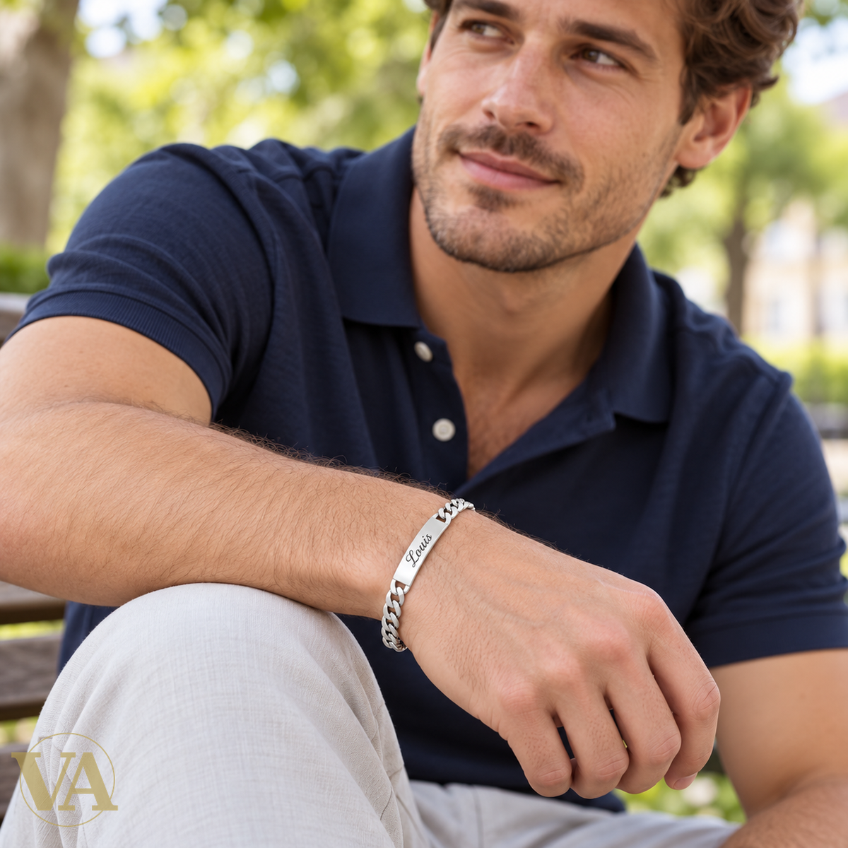 Bracelet argent 925 porté, exemple de prénom gravé