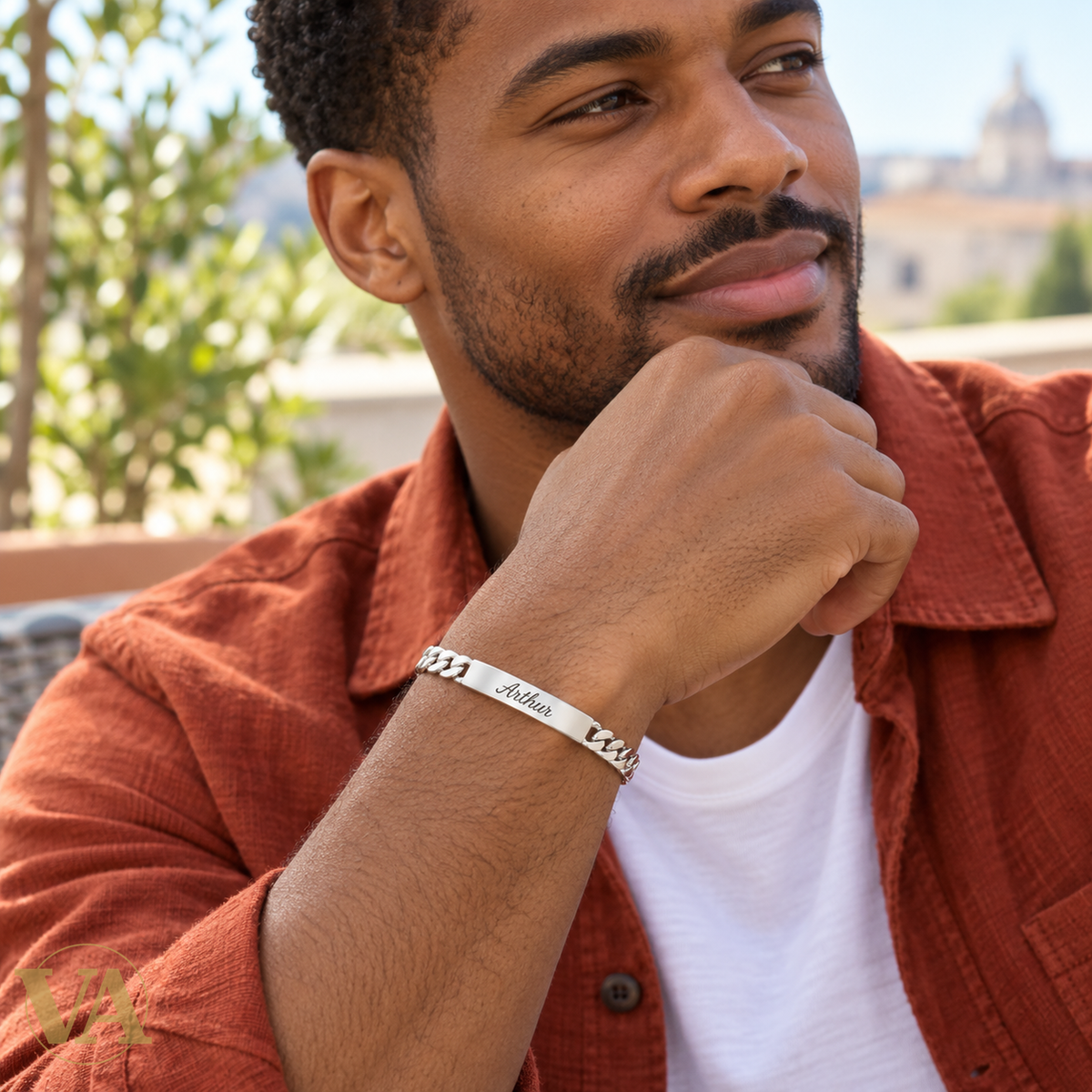 Bracelet argent 925 porté, exemple de prénom gravé