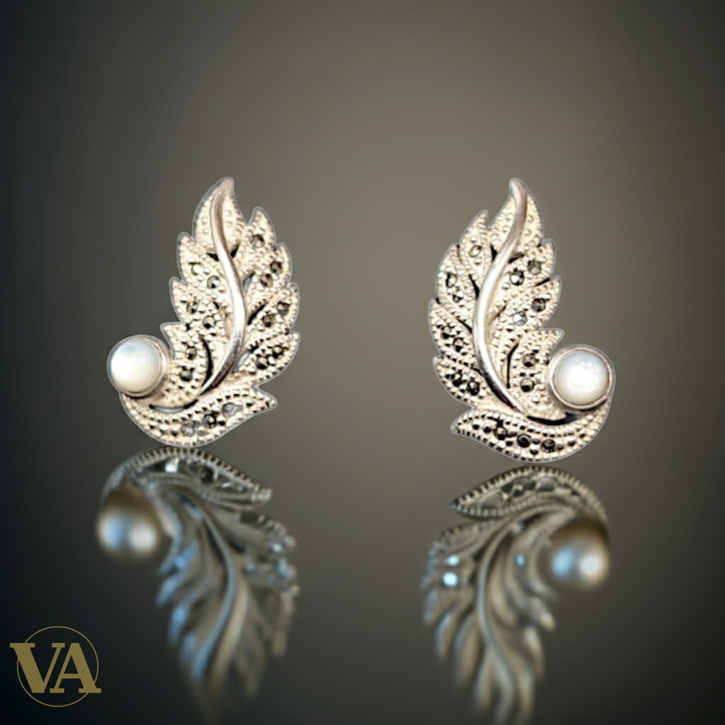 Boucles d'Oreilles Femme Argent 925 Pierre de Lune et Marcassite