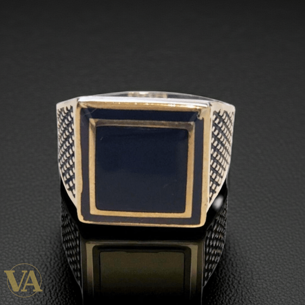 Bague Homme Argent 925 & Onyx noir carré - Argent 925 - Vindicta