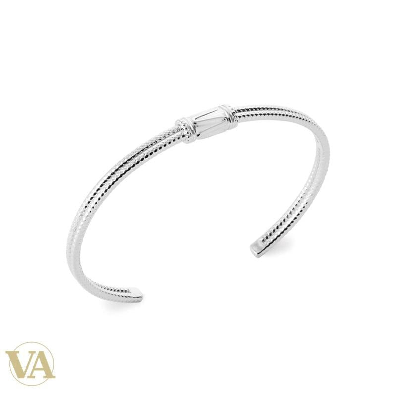 Jonc argent 925 rhodié texturé à motif central poli - Argent 925 - Vindicta