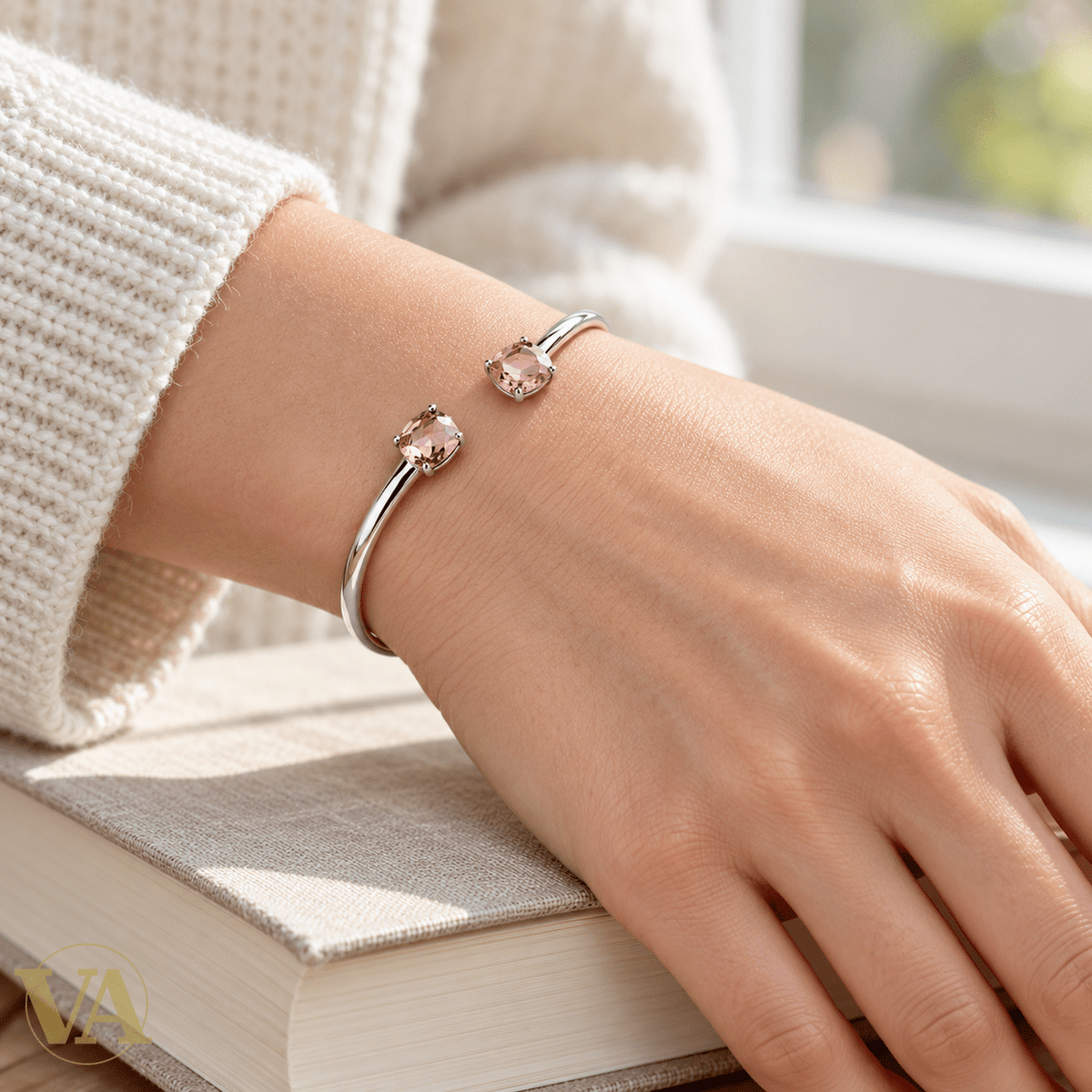 Jonc Femme Argent 925 Rhodié — Duo de Pierres Roses - Argent 925 - Vindicta