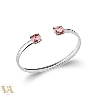 Jonc Femme Argent 925 Rhodié — Duo de Pierres Roses - Argent 925 - Vindicta