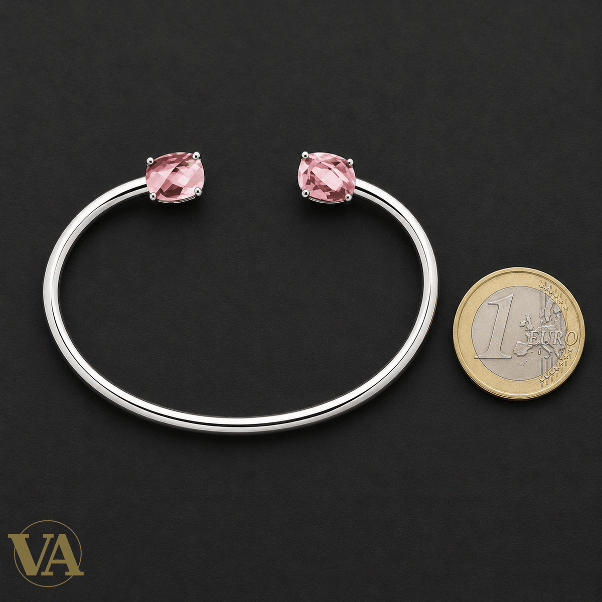 Jonc Femme Argent 925 Rhodié — Duo de Pierres Roses - Argent 925 - Vindicta