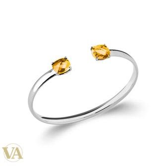 Jonc Femme Argent 925 Rhodié — Duo de Pierres Jaunes - Argent 925 - Vindicta