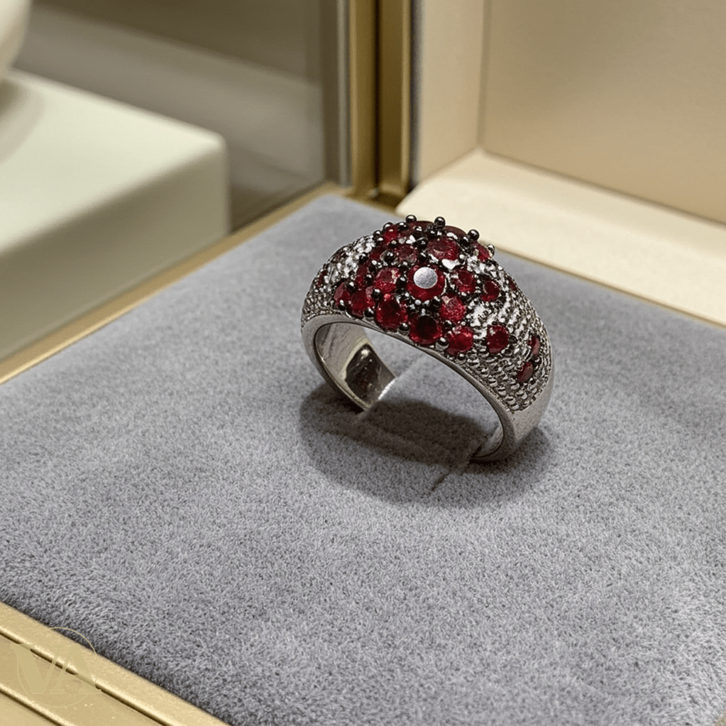 Bague Femme argent 925 pavée de cristaux rouges - Argent 925 - Vindicta